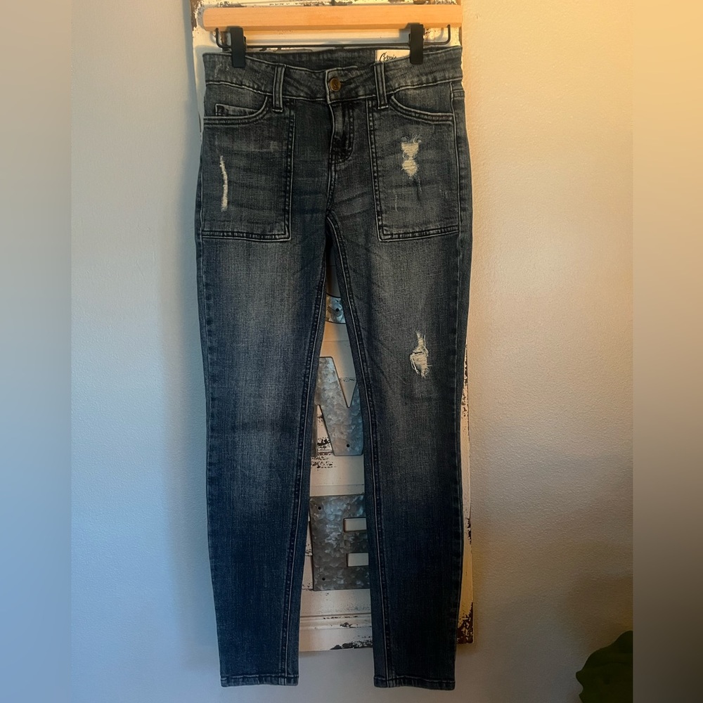 Cosmic Blue Love Skinny Distressed Denim Jeans low rise size 26